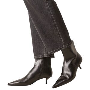 Mango MNG Pointed Toe Kitten Heel Ankle Boots Black Women Size 39/8.5 NEW